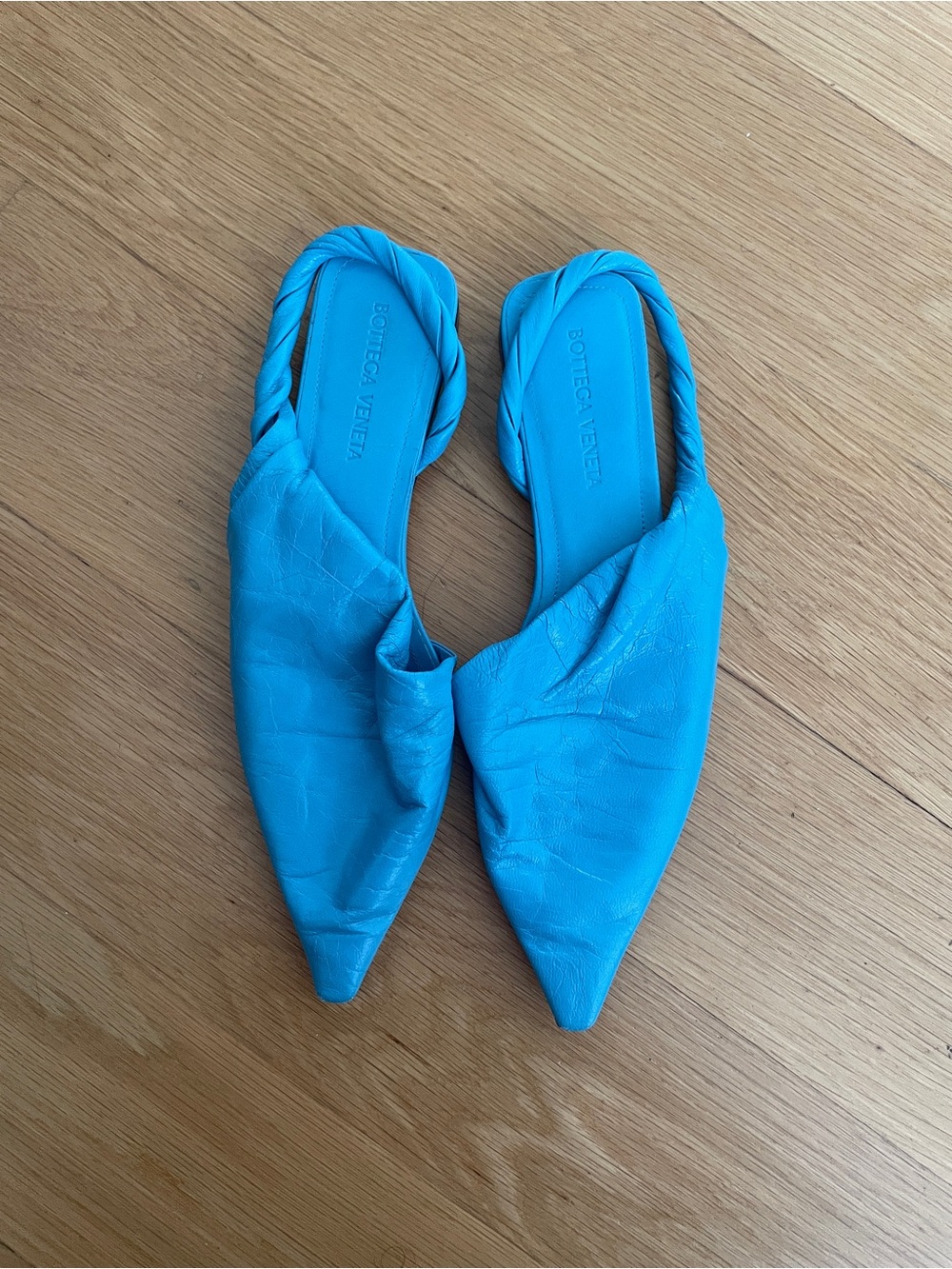 Bottega Veneta Blue Leather Pointed Toe Slingback Flats